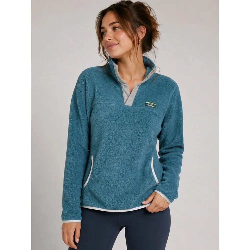 L.L. Bean Soft Micro D Snap-T Fleece‎ Pullover Sweater Blue Women's M Reg |W1